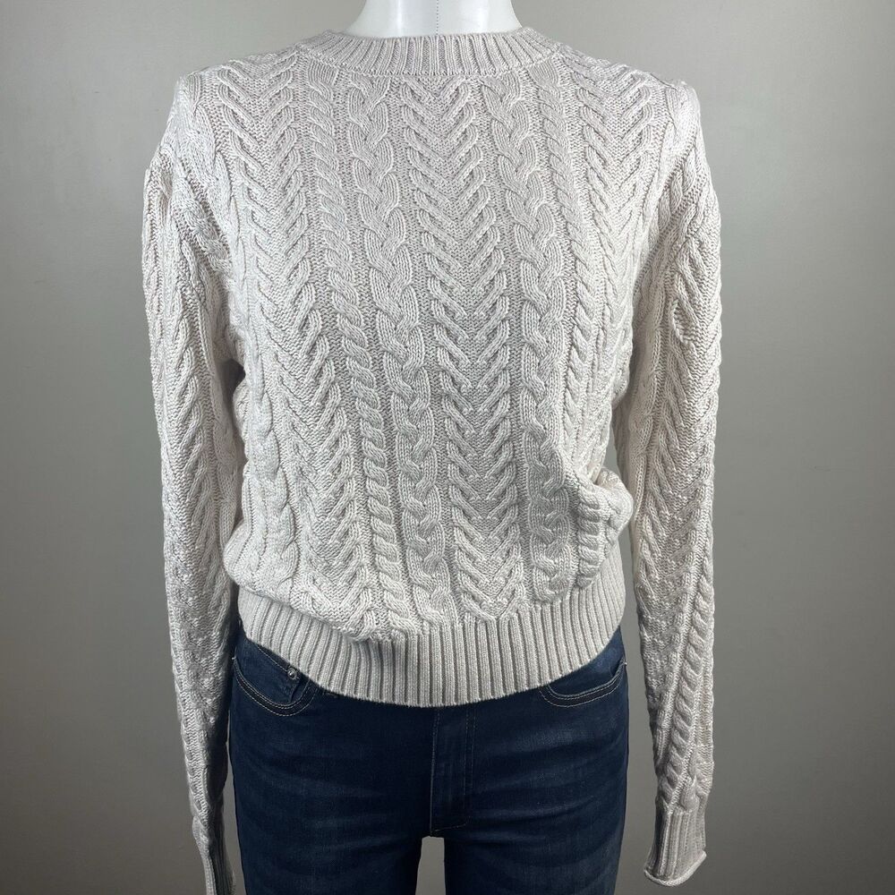 EVEREVE WOMEN'S XS Cream CABLE KNIT Chunky Preppy PULLOVER SWEATER